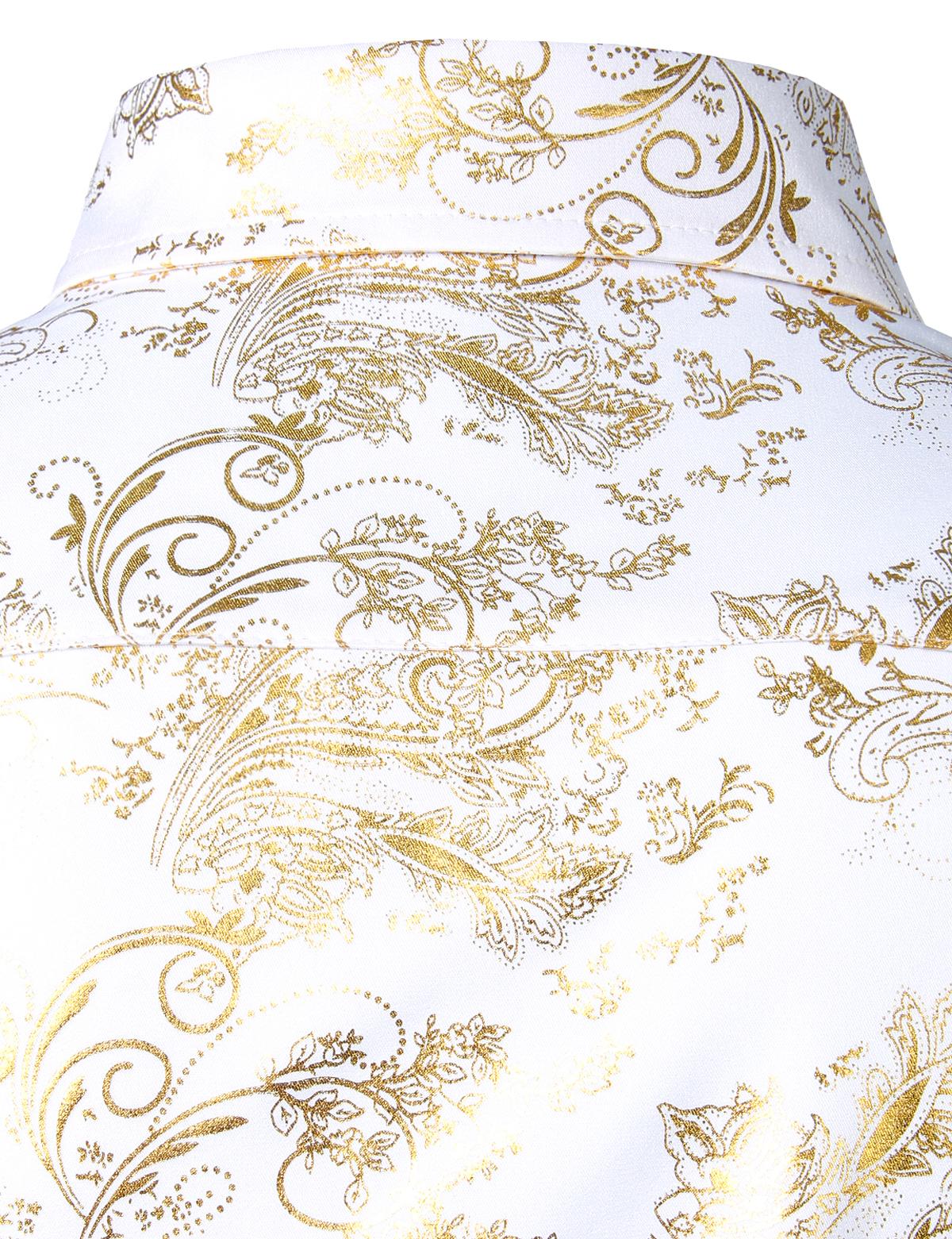 ZEROYAA Men's Luxury Paisley Dress Shirt Shiny Floral Printed Button Down Shirts for Party Prom Casual Elegant Father's Day Gift for Boyfriend Dad Gifts Black People Menswear Fabric Long Sleeve Top Vneck