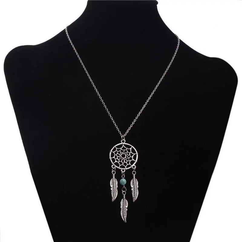New Fashion Dream Catcher Pendant Necklace Feather Blue Beads Bohemia Women Chain Necklace Collares Jewelry   Party Gift
