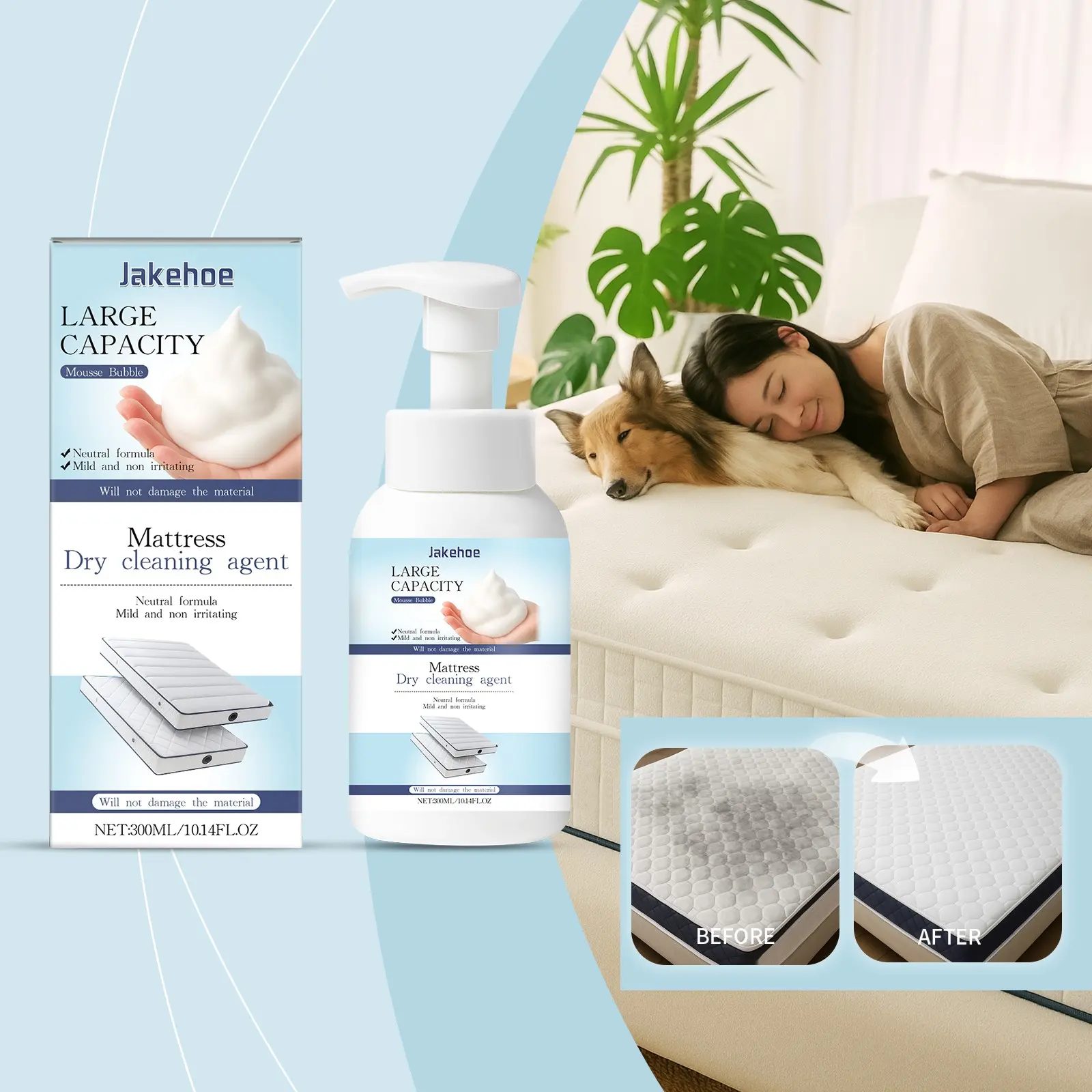 300ML Mattress Cleaner, Multi-Functional Household Cleaning Agent, Effective Stain Removal, Removes Oil Stains and Dirt, Ideal for Daily Use, Bedding and Carpet Care
