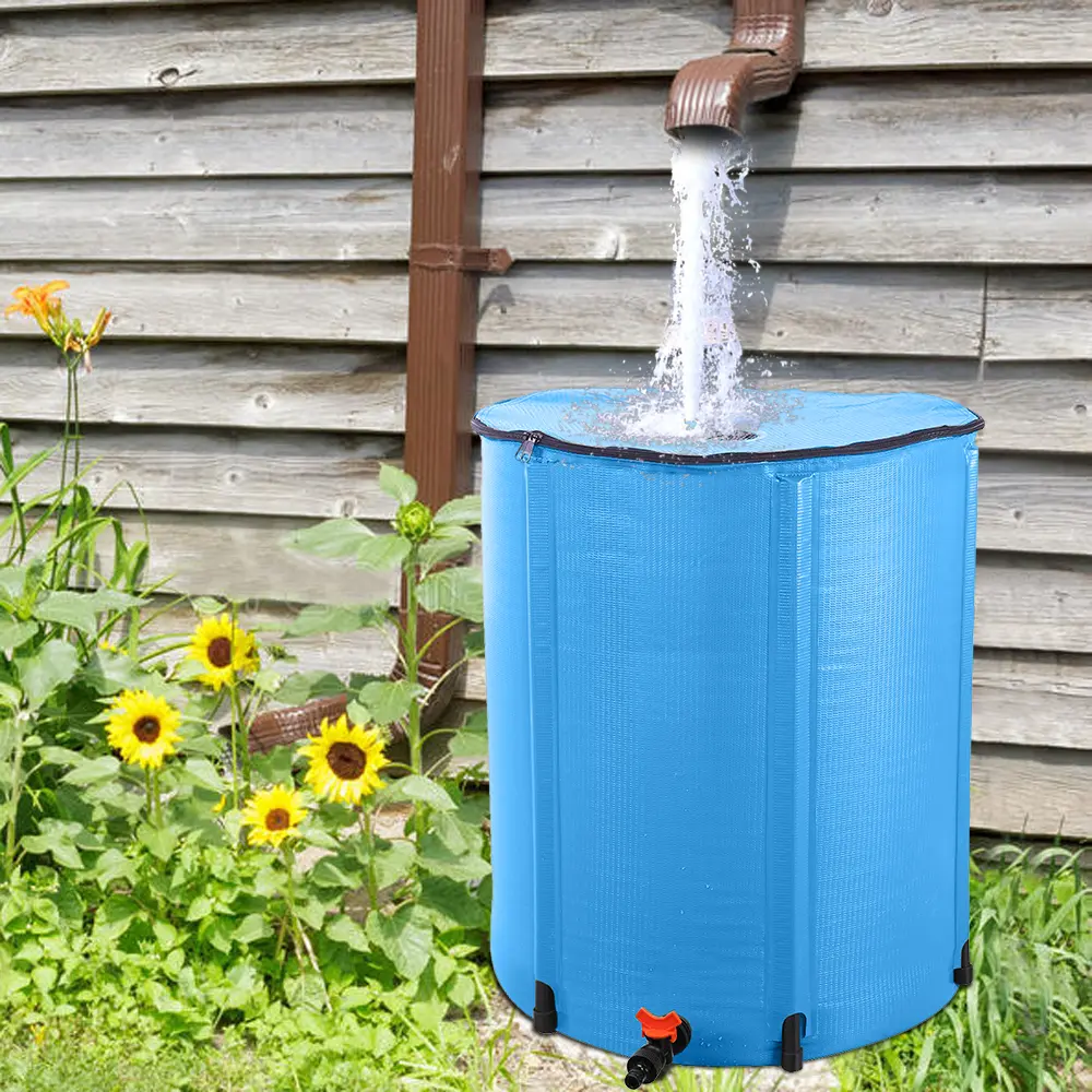 50 Gallon Folding Rain Barrel, 500D PVC Collapsible Rain Water Collection Tank with Mesh Screen Filter & Spigot, Portable Rainwater Storage Container for Garden Backyard Watering