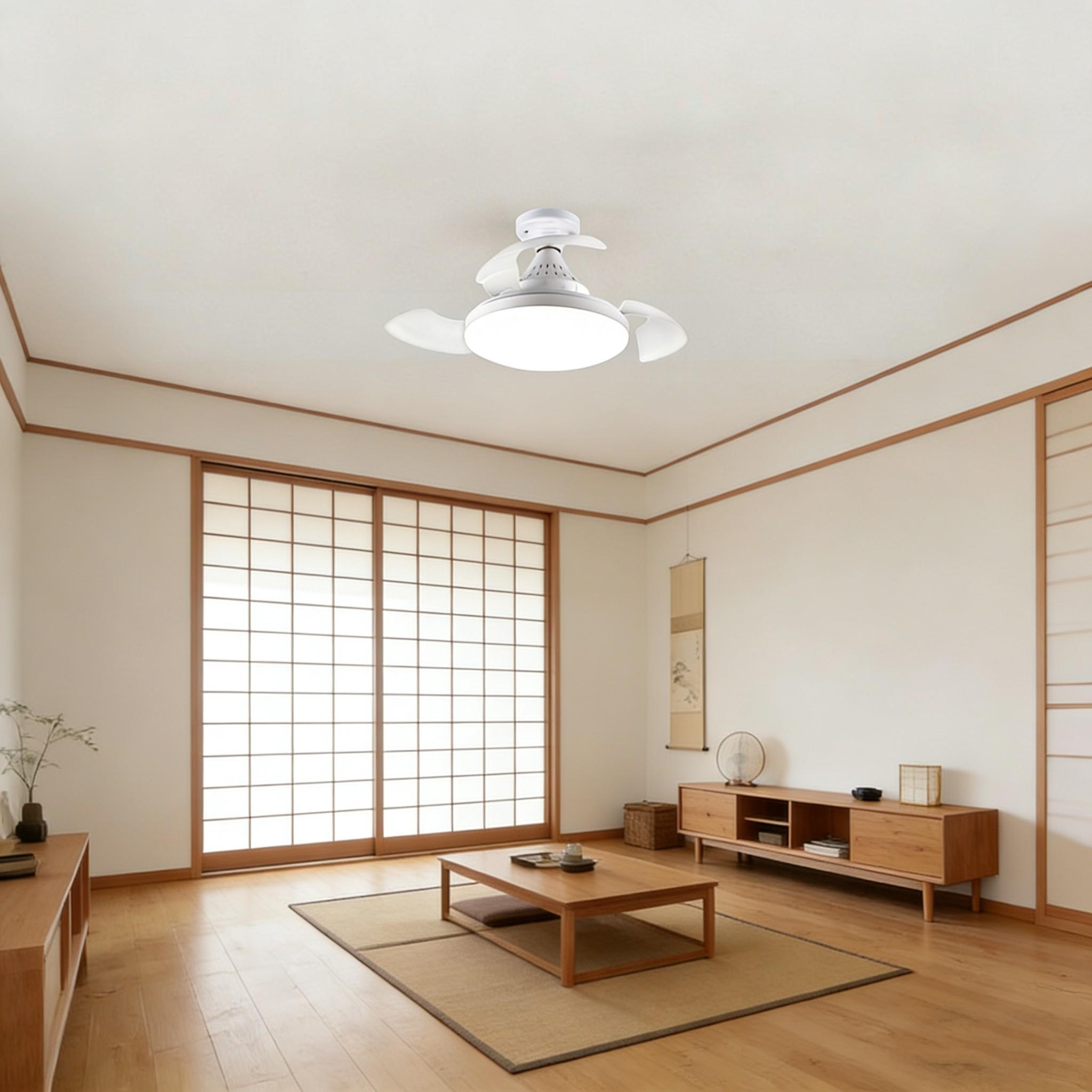 LED ceiling fan light, white, stepless dimming, invisible ceiling fan lamp, with remote control + APP control, suitable for bedrooms, living rooms, kitchens, studies, indoor lighting and fan light.