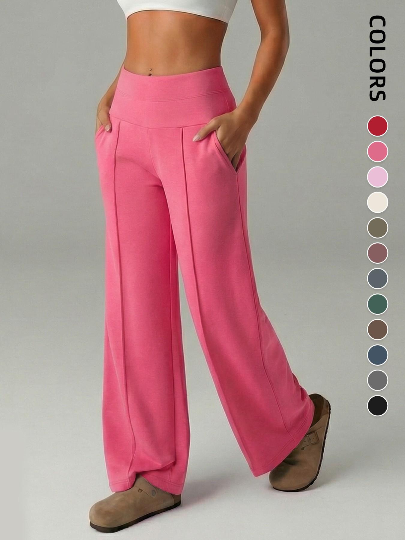 Women's Plain Loose Straight Leg Pants, Wide Leg High Waist Sporty Casual Sweatpants with Pockets, Comfortable Daily Wear Casual Comfy Sporty, Fitness Sports Pants [Fits Small - Size Up Recommended]