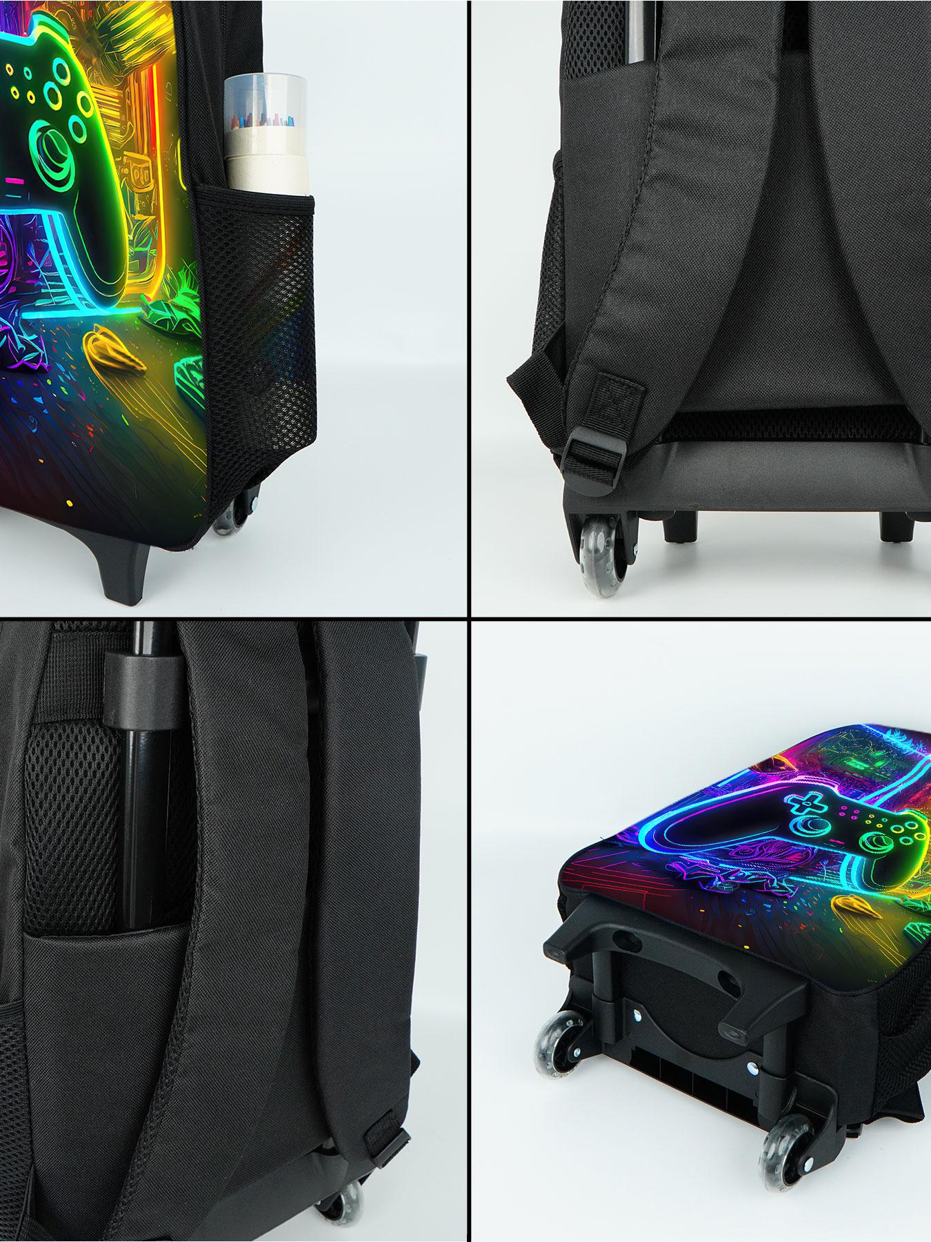 Game player pattern printed 17 inch pull rod backpack three piece set Trolley Bags Rolling Bags