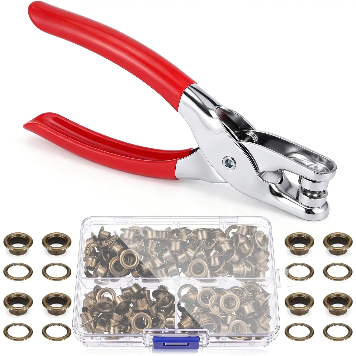 1/4 Inch Grommet Tool Kit Eyelet Plier Set Hole Punch Grommet Hand Press Pliers with 200 count of Eyelets for Clothes Shoes Bags(Copper)