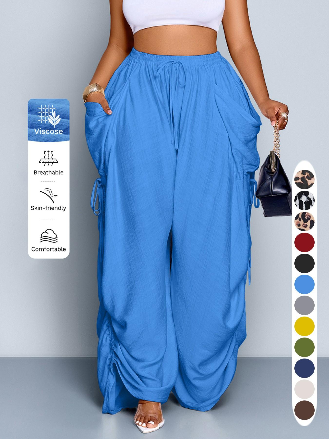 Women's Casual Loose-Fit Wide Leg Pants, All-Season Woven Fabric, Long Plain Design, Daily Commute & Vacation Wear, Womenswear