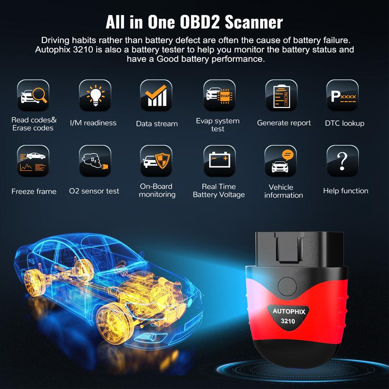 AUTOPHIX 3210 Car Bluetooth OBD2 Scanner Auto Code Readers OBD 2 Diagnostic Tools Performance Test Professional Battery Check App