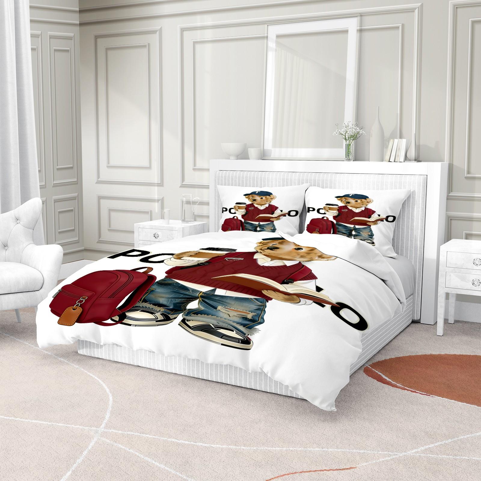 Red sweater bear print duvet cover set, includes 1 duvet cover and 1 or 2 pillowcases, excluding duvet insert and pillow inserts, suitable for bedroom or dormitory bedding sets, ideal for gifting or personal use