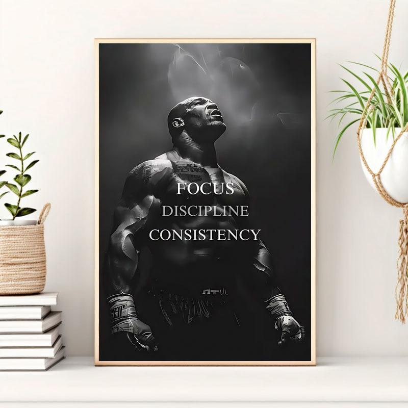 Wooden Frame Canvas Wall Art - Black and White Men's Muscle Poster with ...