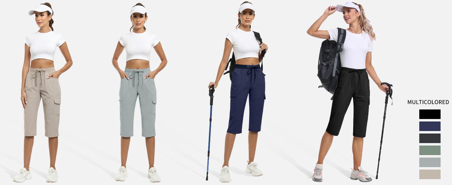 MoFiz Capri Pants for  Lightweight Ice Cool Capris for  Casual Summer Trip Loose Shorts with Zipper Pockets