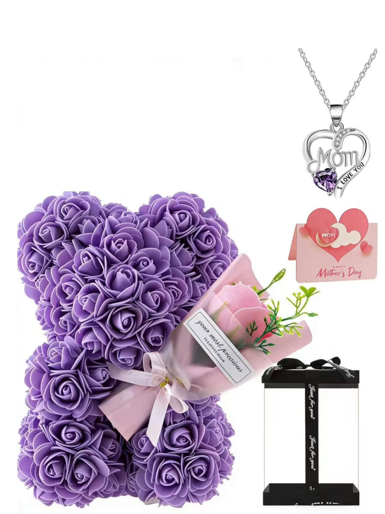 Bear Necklace Gift Card Set, Perfect Birthday Present, Ideal Valentine's Day & Christmas Gift, Eternal Flower Bear Boxed