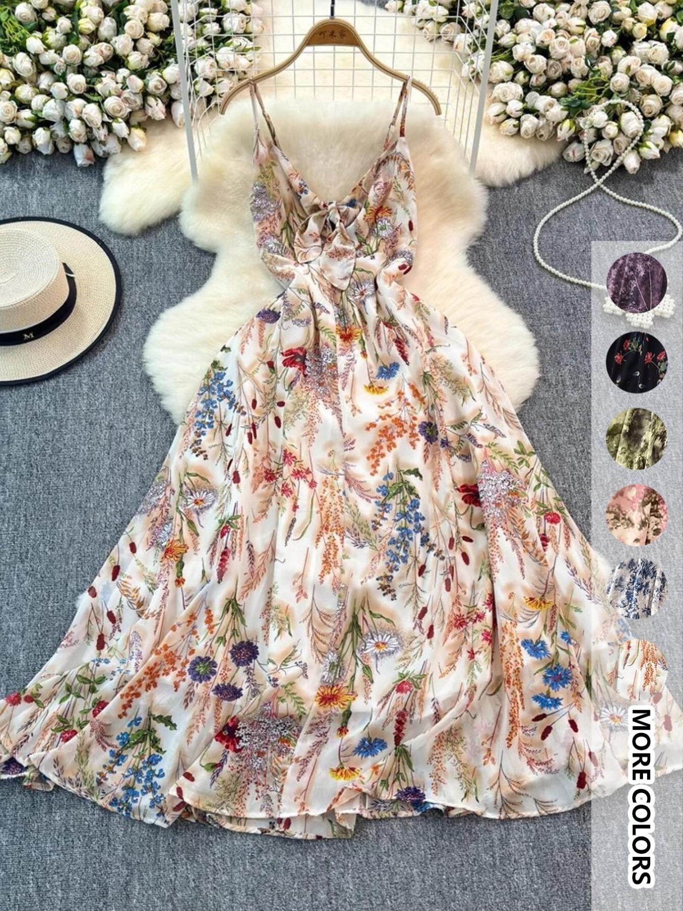 Women's Boho Floral-Print Cami Dress, Fashion Casual A-Line Dress for Beach Holiday Vacation, Perfect for Summer Women's Boho Floral-Print Cami Dress, Fashion Casual A-Line Dress for Beach Holiday Vacation, Perfect for Summer