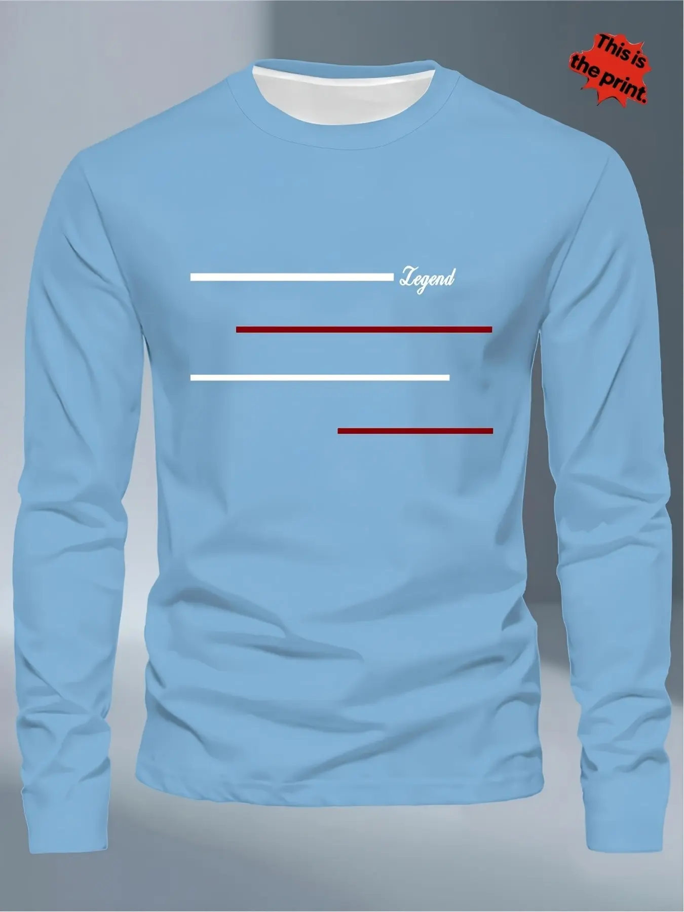 Subtle Grey Tone Sketch‑Style Lighthouse Electrocardiogram Graphic Mens Long‑Sleeve T‑Shirt, Cozy Breathable Knit, Quirky Artistic Vibe, Versatile Casual Top For Urban Daily Scenarios