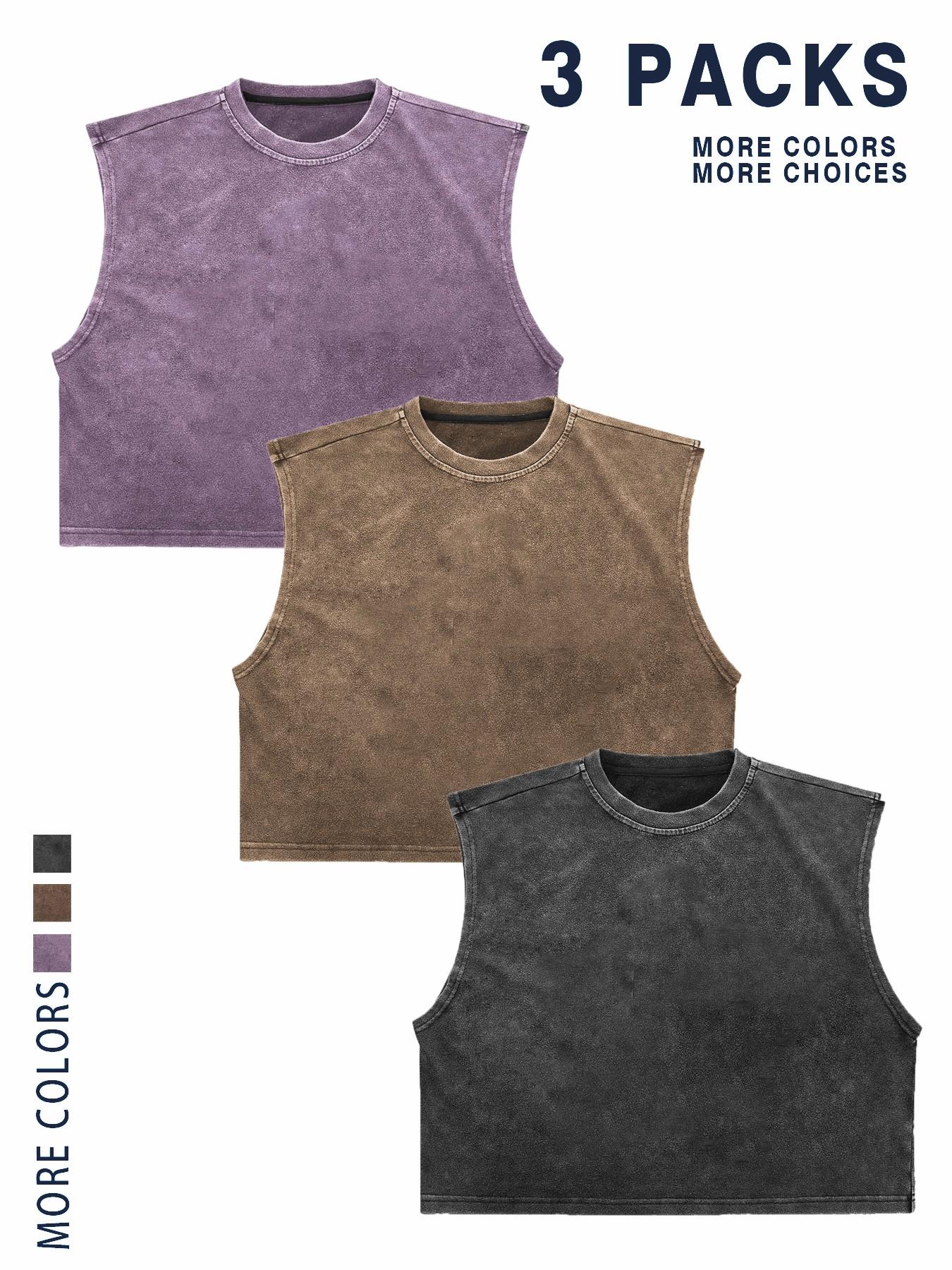 【TDOTW】4-Pack Acid-Wash Sleeveless Tank Tops Workout Tanks – Men's Casual Daily & Workout Outfits, Soft Cotton Blend Fabric, Relaxed Fit, 4-Pack Set, Multi-Color Washed Style, Menswear