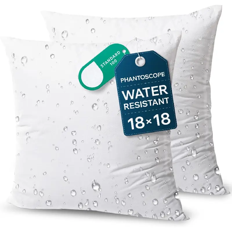 Premium Outdoor Pillow Inserts - Pack of 2 Square Form Water Resistant Polyester Throw Pillows, Couch Sham Cushion Stuffer, 18 X 18 inches