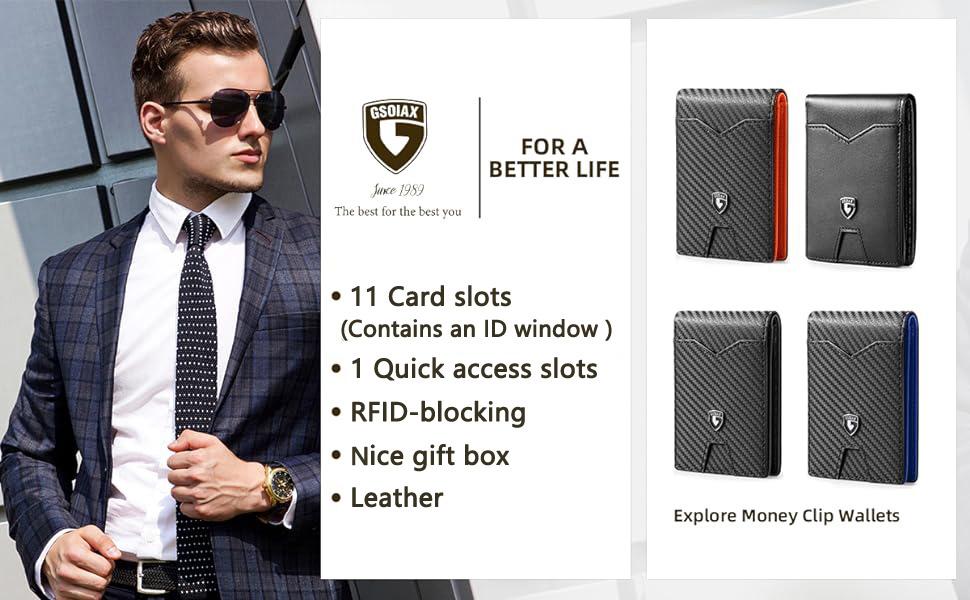 GSOIAX Men's Slim Carbon Fiber Wallet 11 Card Slots with RFID Blocking GSOIAX Men's Slim Carbon Fiber Wallet 11 Card Slots with RFID Blocking