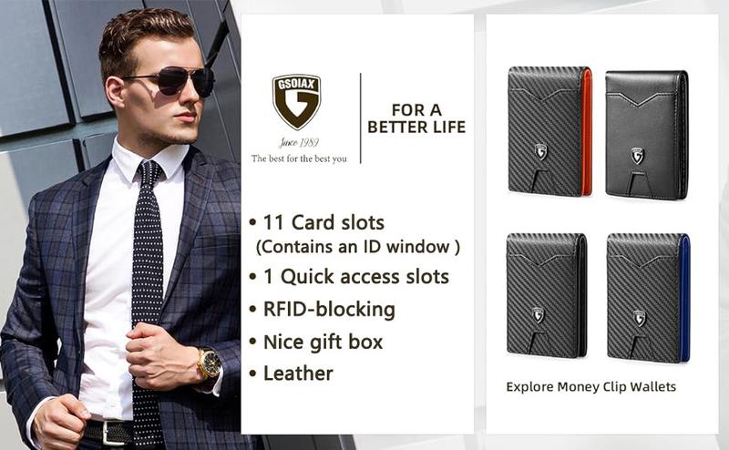 GSOIAX Men's Slim Carbon Fiber Wallet 11 Card Slots with RFID Blocking