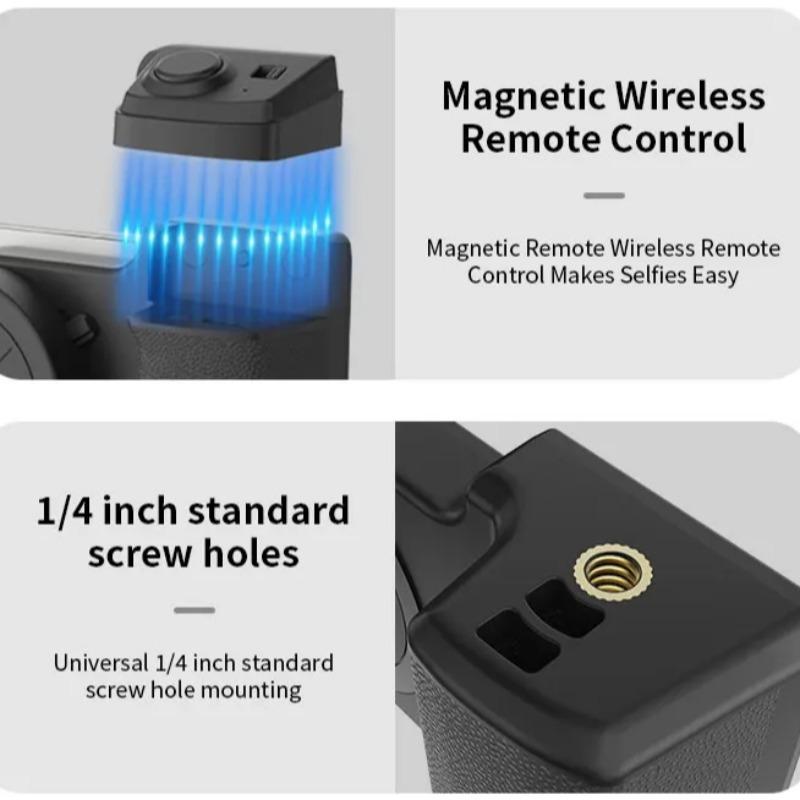Magnetic Phone Selfie Stick Holder with Camera Bluetooth-compatible Remote Shutter, Adjustable Light, 1/4 Screw Hole, Compatible with Android iPhone