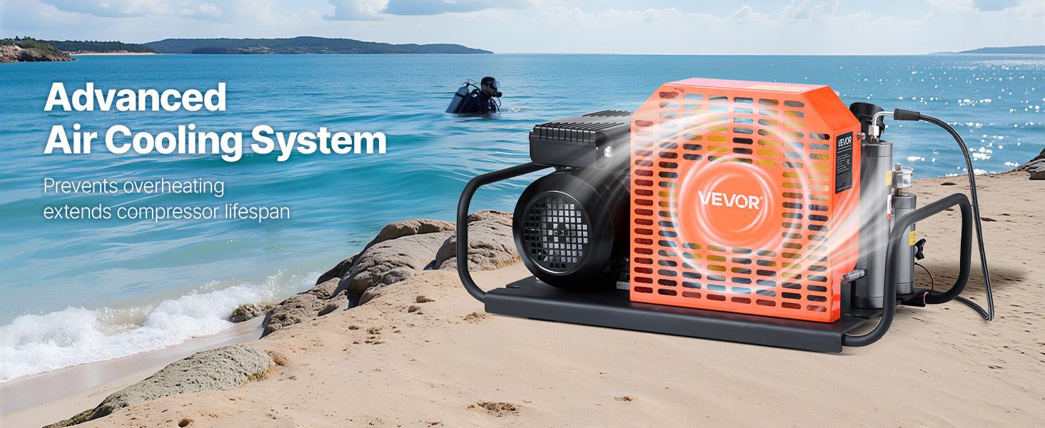 VEVOR PCP Air Compressor, 4500PSI/30Mpa Diving Scuba Tank Air Compressor, 60 L/min Four-Cylinder Auto Stop PCP Rifle Compressor Pump with Fan Cooling System for Scuba Tanks, Paintball, Firefighting