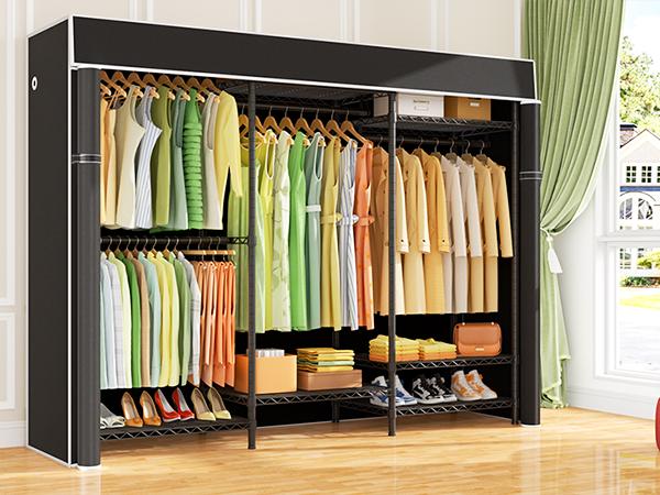 Ulif Heavy Duty Closet Organization System, Freestanding Clothes Rack, Adjustable, 63"W x 16"D x 77"H, 960 lbs Weight Capacity, with Dust Cover, Black