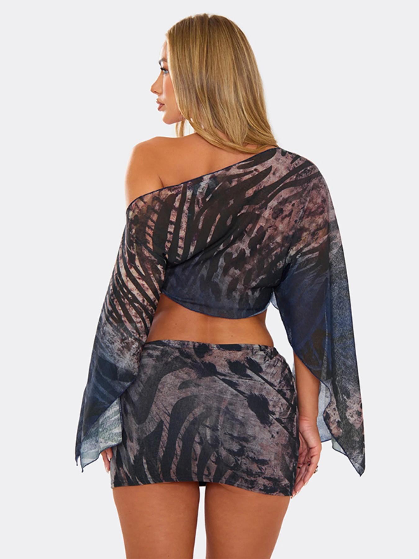 Women's Tiger Print One Shoulder Top & Skirt Set, Fashion Casual, Perfect for Daily Wear, Stylish Two-Piece Ensemble