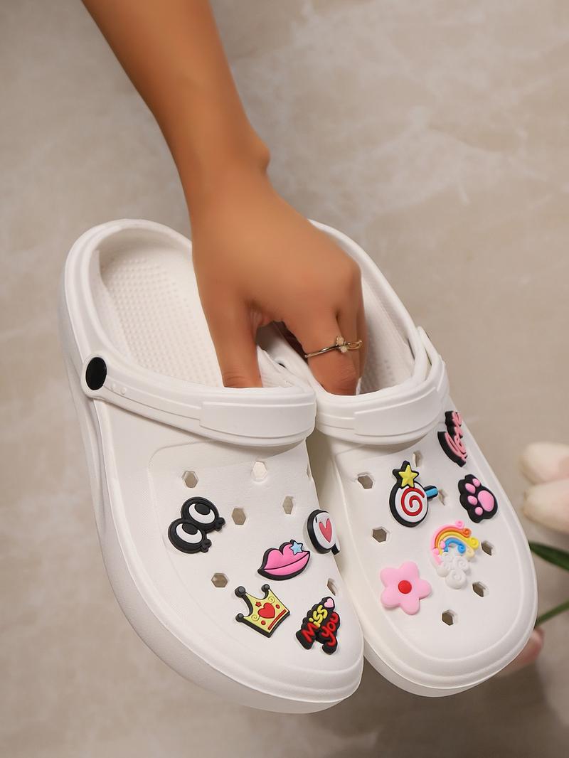 Cute DIY Cartoon Beach Clogs for Women, Summer Thick Sole Outdoor Slip-On Shoes, Versatile Sports Clogs for Daily Wear, Soft Cushioned Slippers