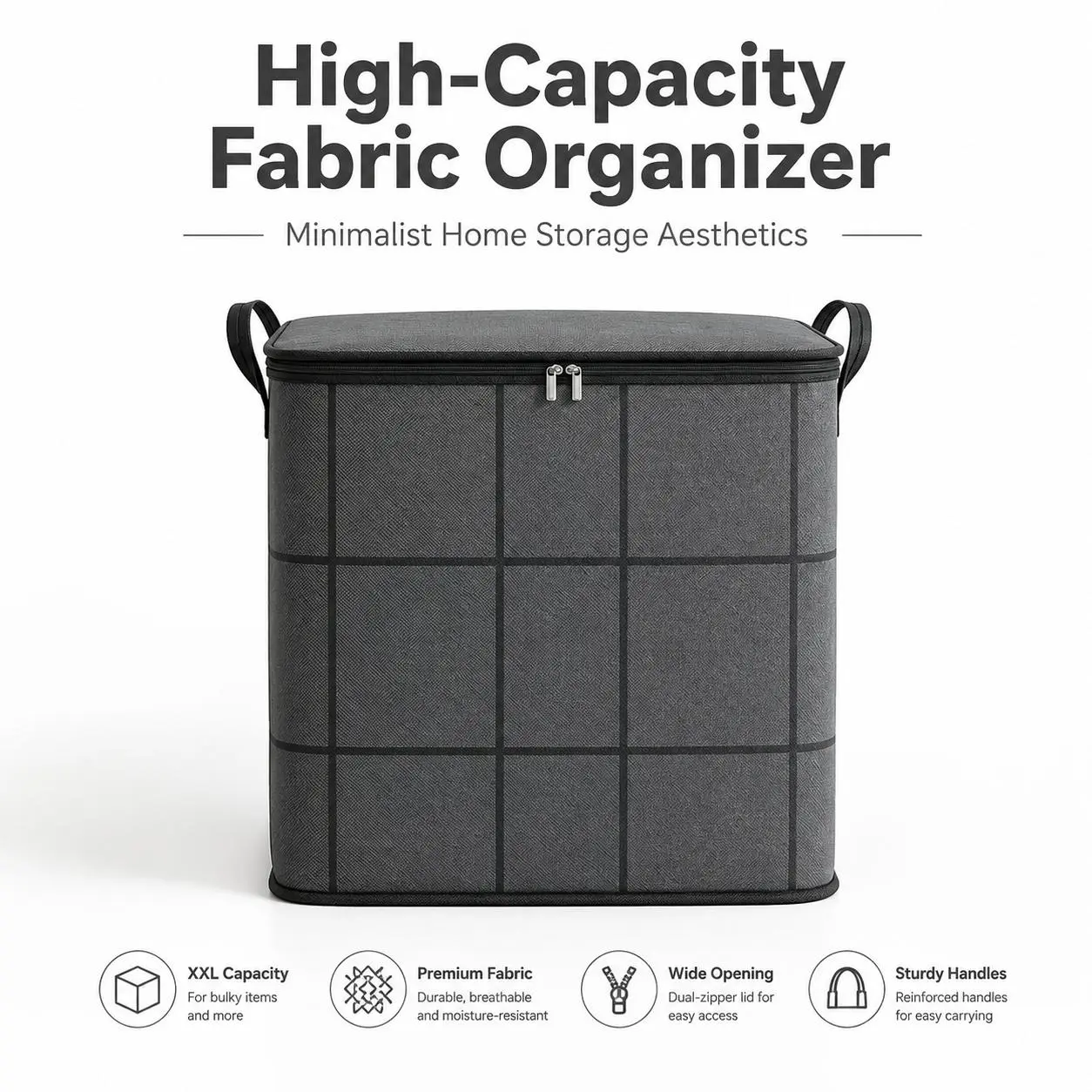 High-Capacity Fabric Organizer Bag with Reliable Zipper, Spacious Household Carryall for Bedding, Linens and Apparel, Ideal for Closet Storage and Moving Preparation