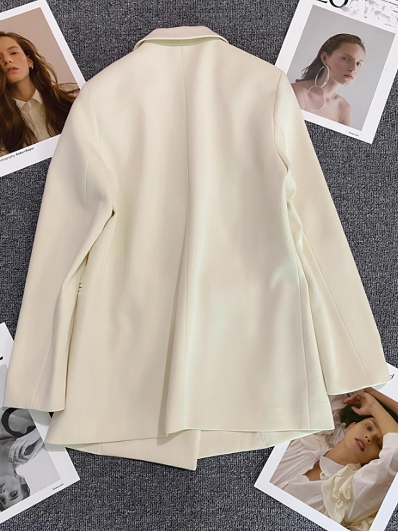 Women's Classic Two-Buckle Jacket, Slim-Fitting Long Sleeve, All-Season Plain Design, Versatile for Formal Office & Everyday Casual Wear