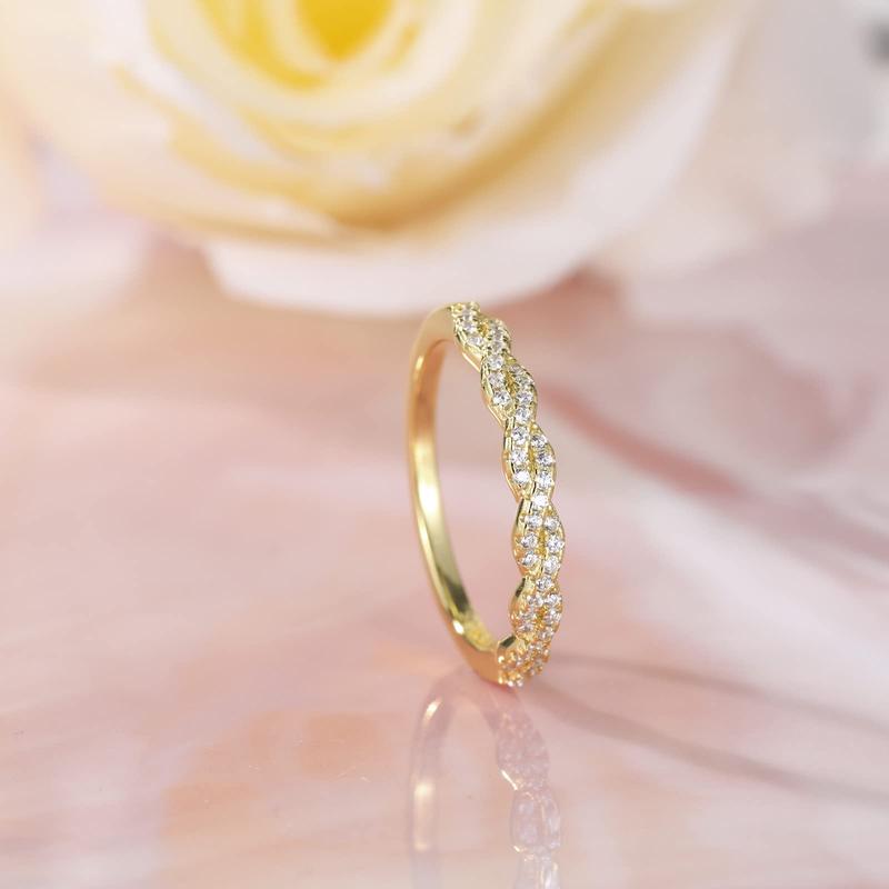 EAMTI 925 Sterling Silver Wedding Band for Women Cubic Zirconia Twisted Rope Half Eternity Band Ring