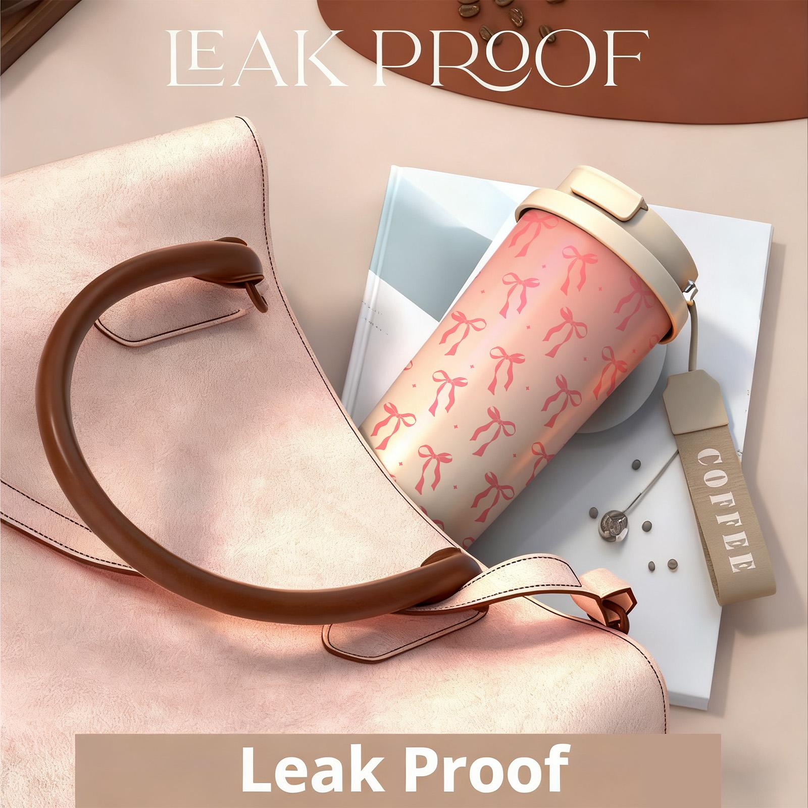 1 Pc insulated mug pink bow ribbon vacuum cup, Vacuum insulated flask, double wall stainless steel leak-proof travel coffee tumbler, tumbler for hot cold drinks, keeps warm 12 h/cold 24 h, 18oz pink thermal mug for women, holiday gift