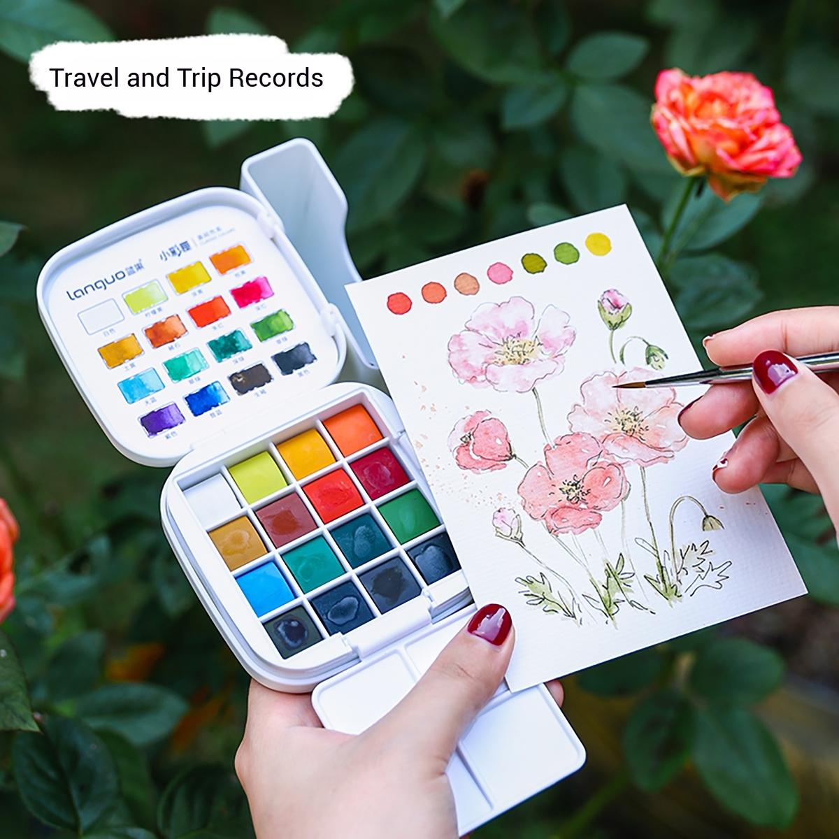 16 Color Watercolor Solid Paint Set, Art Drawing Supplies, Includes Metal Brushes, Portable Gift Box, Ideal for Adults Teens Students, Holiday Gift