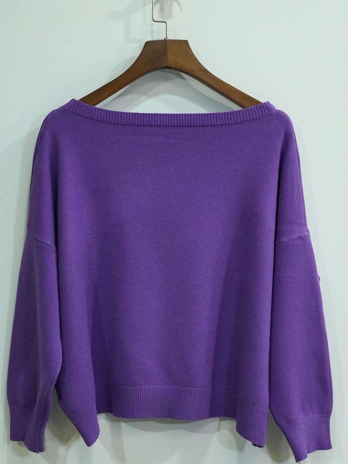 Women's Plain Scoop Neck Sweater, Casual Drop Shoulder Long Sleeve Jumper, Women Fall & Winter Knit Top