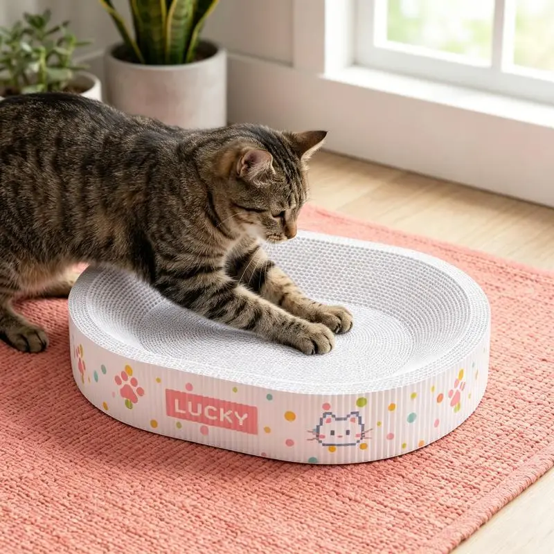 Cat Scratching Pad & Lounge - Circular Multi-Use Board with Anti-Slip Base, Reinforced Corrugated Paper for Cat Play & Rest