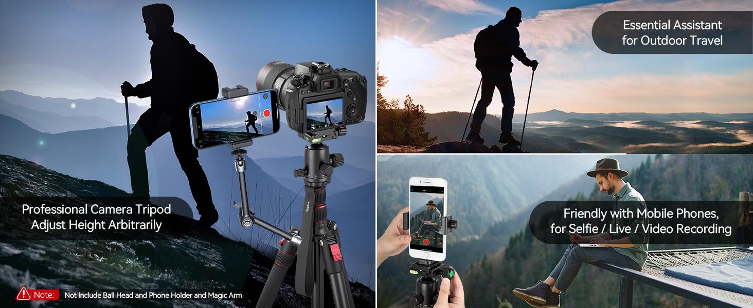 SmallRig 68" Camera Tripod, Foldable Aluminum Tripod & Monopod, Compatible with 1/4"-20 and 3/8"-16 Video Head, Payload 33lb, Adjustable Height from 19.7" to 67.7" for Camera, Phone - 3983