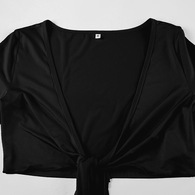 Women's Solid Color Crop Tee, Casual V Neck Long Sleeve T-shirt for Summer, Women's Clothing for Daily Wear