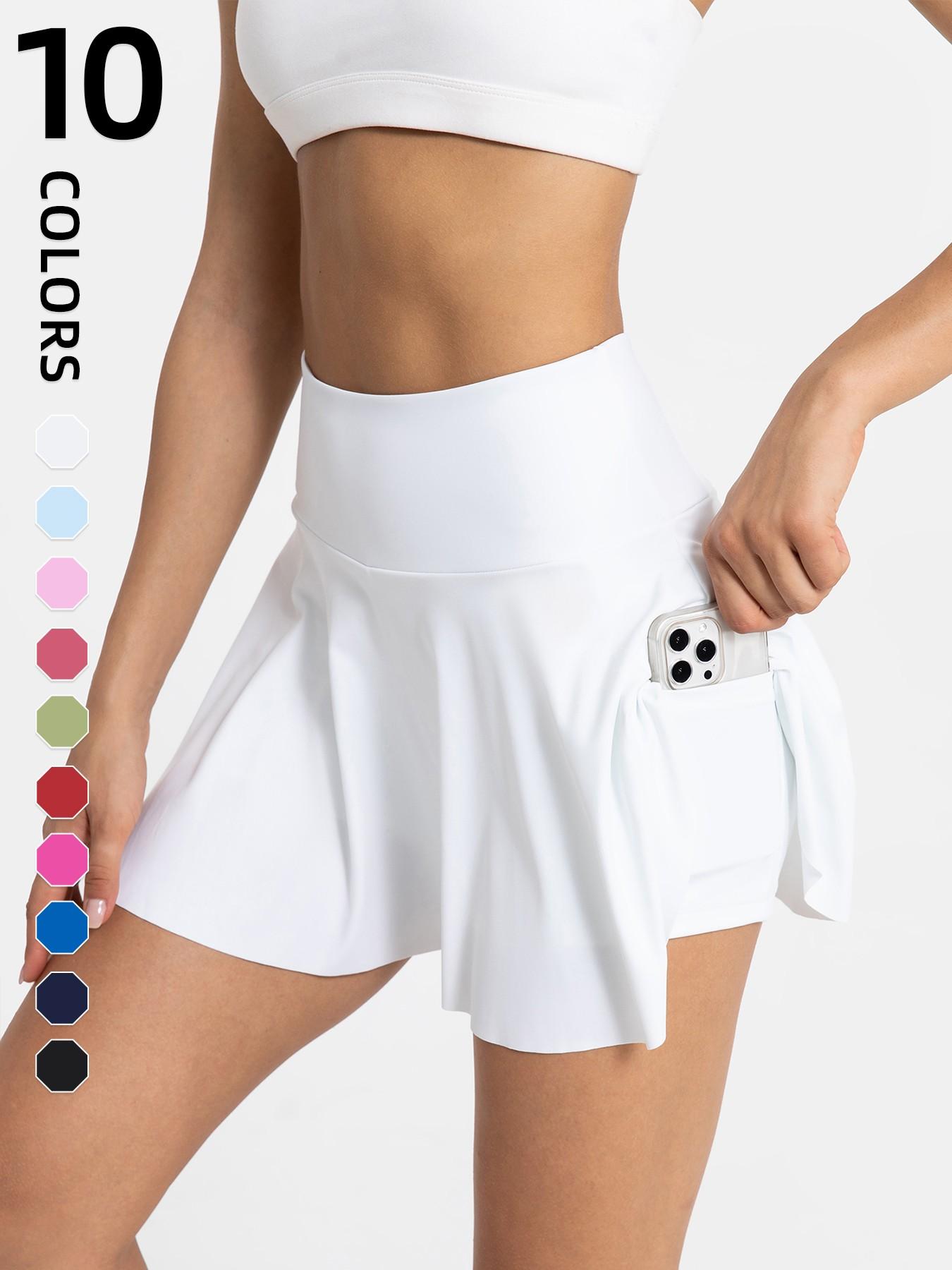 Women's Solid Pocket High Waist Sports Skort, Summer Casual Sporty Comfy Breathable Skort For Yoga Gym Workout Running Tennis Pickleball, Ladies Summer Sportswear, Sporty Breathable Skorts
