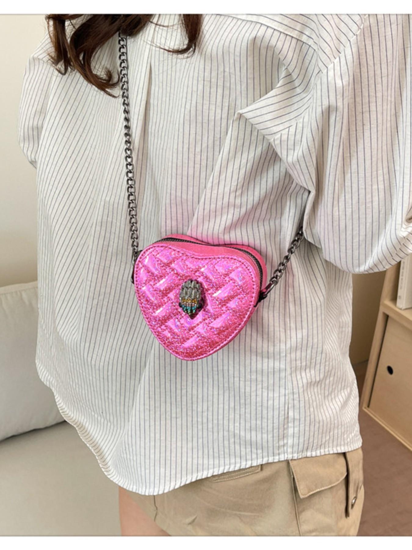 Fashion Heart Mini Bag, Sparkling Trim Design, Detachable Chain Decor, Ideal for Girls' Night Out, Stylish Evening Accessory