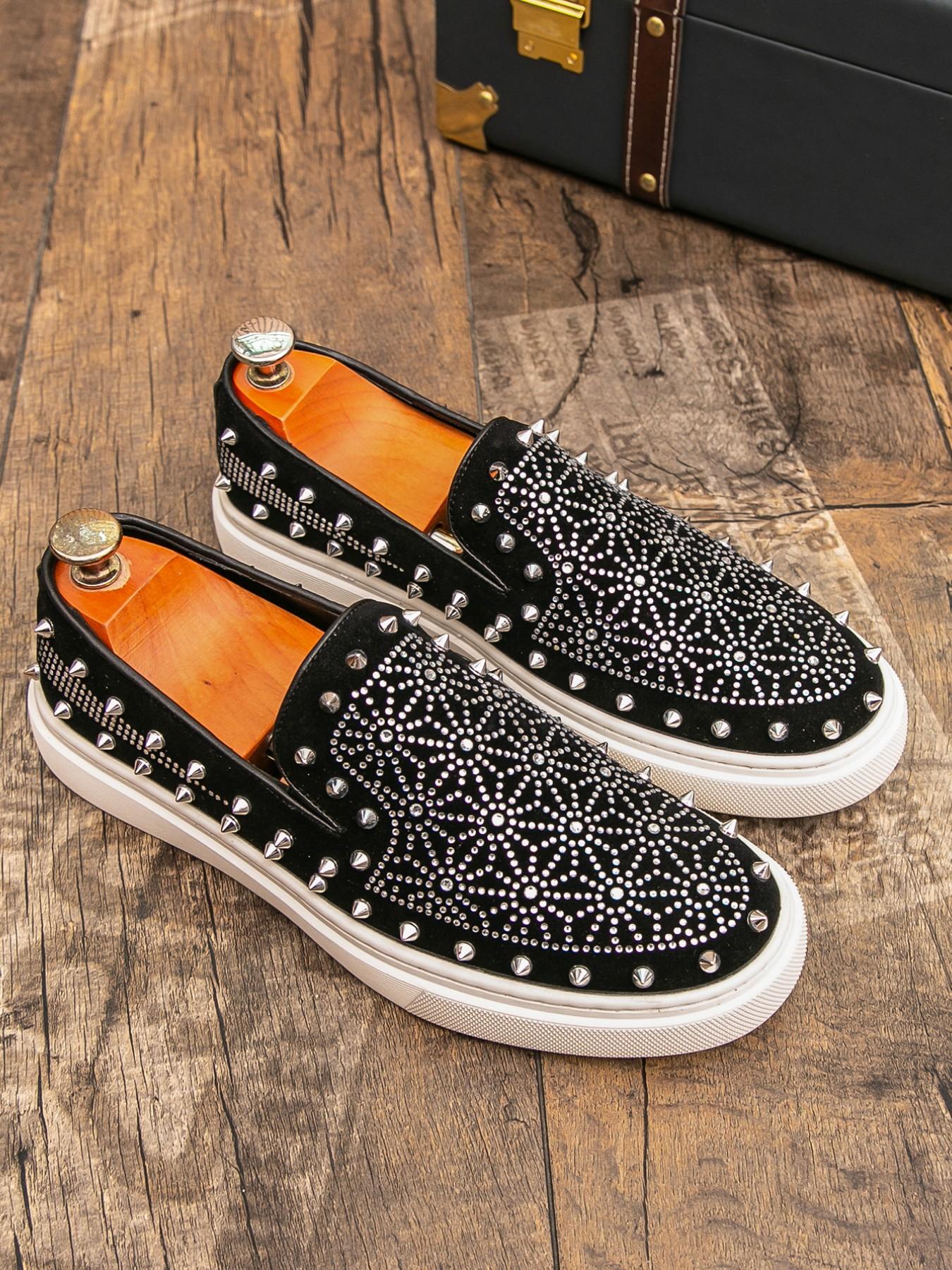 Men's Fashion Casual Shoes, PU Leather, Rubber Sole, Crystal Brick Decoration, All Seasons, Business, Nightclub, Driving, Slip-On Loafers