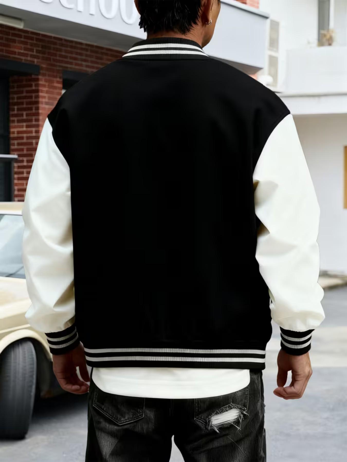 Trendy Baseball Jacket New York Style with Ny Letter Design, Colorblock Sleeves, Button Closure, Fitted Outerwear for All Seasons