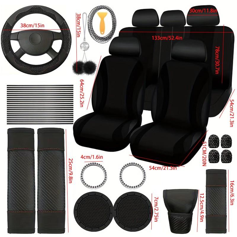 45-Piece Luxury Car Seat & Interior Set: Car Interior Decoration, Polyester 5-Seater Seat Covers, Plush Hanging Charms, PU Leather Steering Wheel Cover, Shoulder Pads, Gear Shift Cover, and Other Decorative Items; Fits Most Sedan and SUV Models