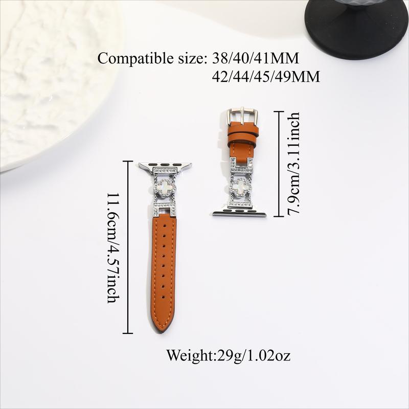 BUREI Leather Clover Strap Elegant Metal Band for iWatch Series 1-11/SE/SE2/Ultra/Ultra2 (38-49mm) - Slim Fashion Design for Women & Men (Watch Not Included)#TikTokShopHolidayHaul