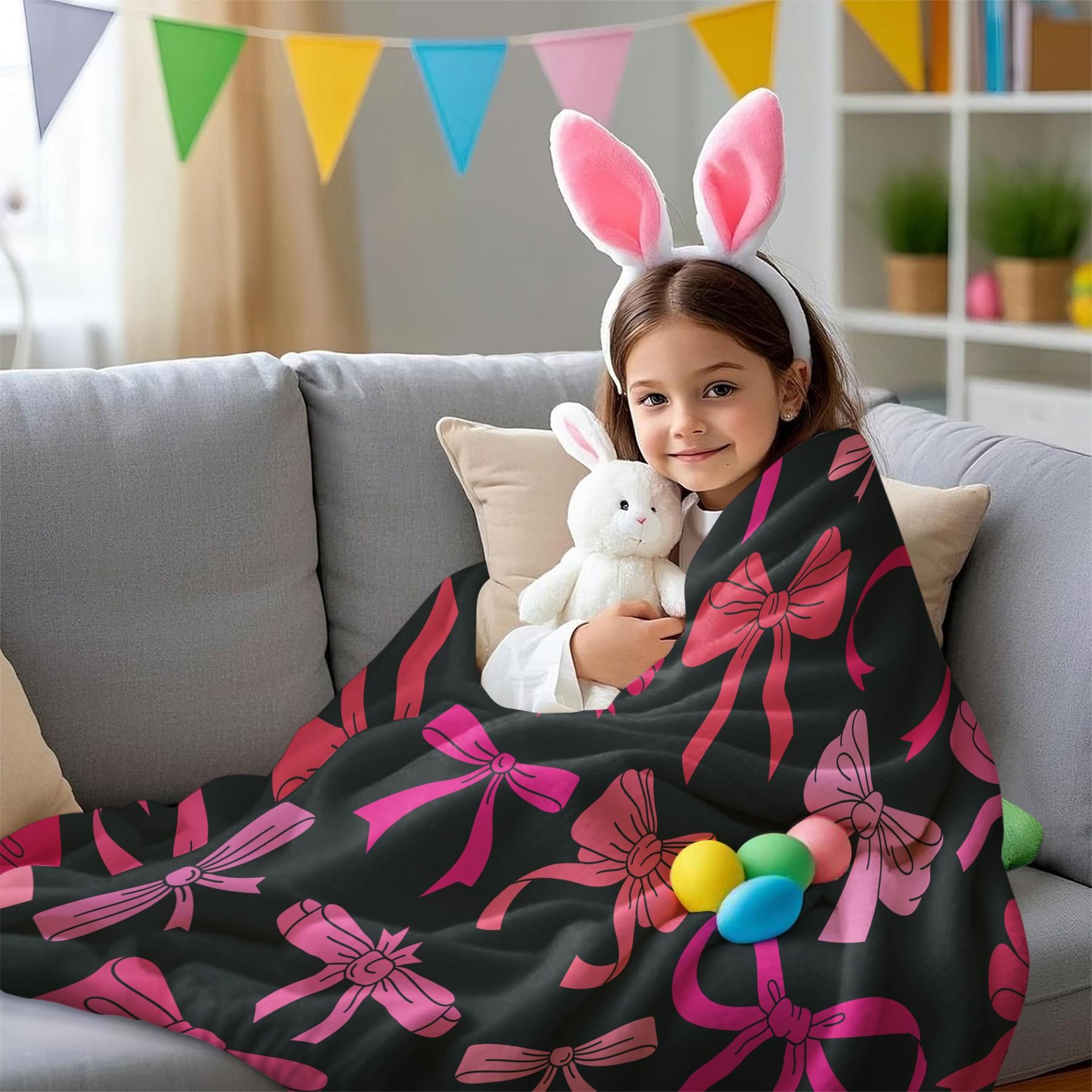 1Pcs Coquette Pink Bow Digital Print Flannel Blanket, Sweet Y2K Aesthetic Throw Blanket, Soft Fluffy Lightweight Warm Blanket, Cozy All-Season Gift Blanket, Perfect for Bedroom, Sofa, Dorm, Living Room & Travel Use