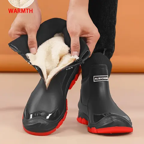 Fall Winter Thickened Waterproof Rain Boots, Casual Warm Boots, Fashion Short Shaft Anti-Slip Ankle Boots, Unisex Warm Rubber Shoes, Sizes 36-46