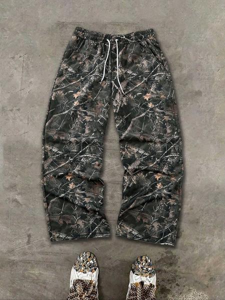 Men's Camo Tree Print Pants, Street Fashion Casual Loose Trousers for Daily Wear, Men's Bottoms for Summer