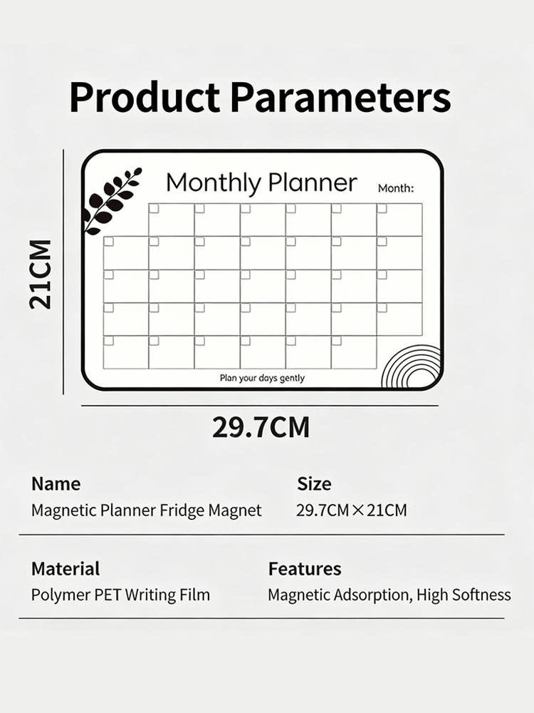 Magnetic Monthly Weekly Calendar Planner, Erasable Fridge Board, Magnetic Design, Size 29.7x21 Cm, Includes 1 Eraser Pen, Random Color