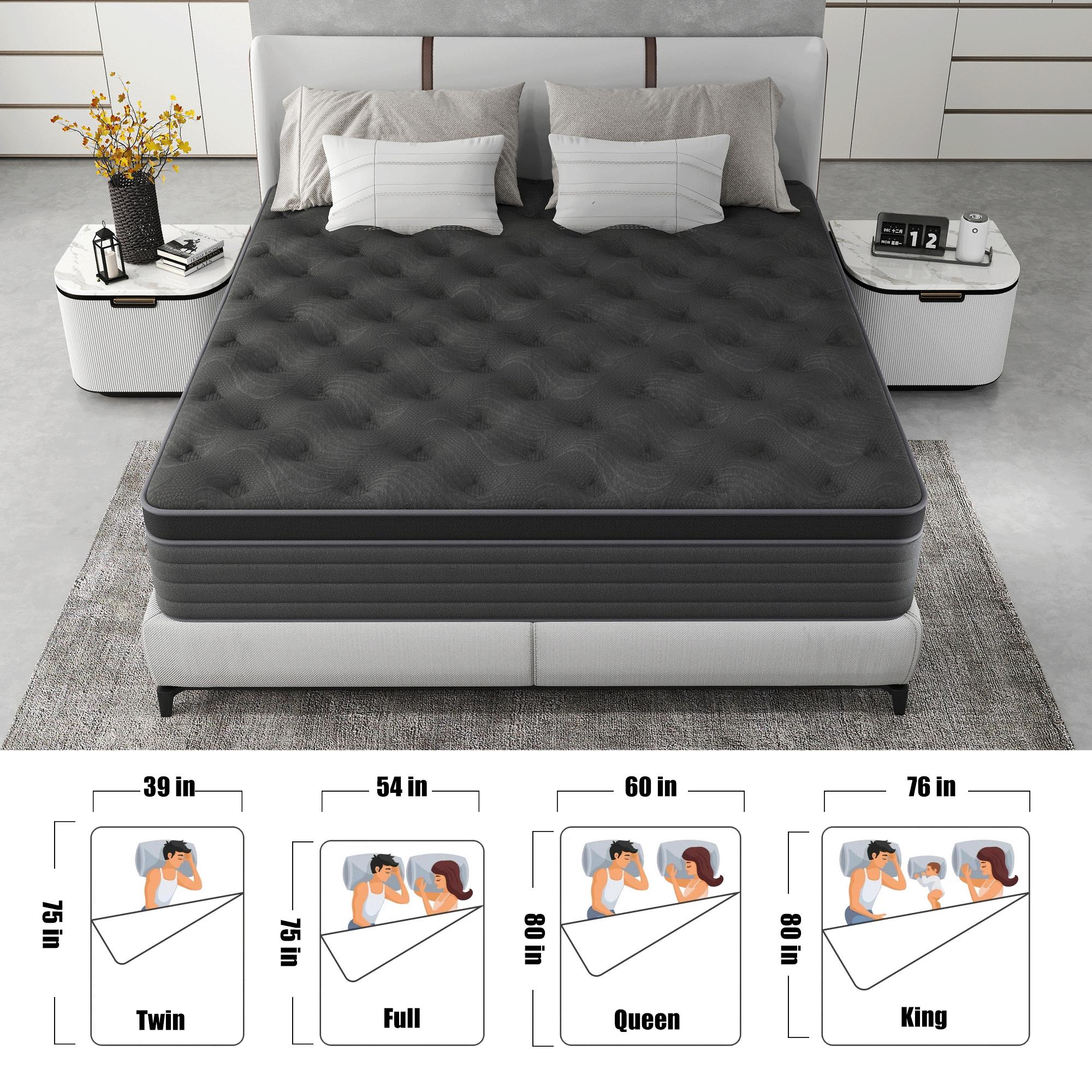 full size mattress 12-inch/14-inch black Mattress, colchones para cama Memory Foam, Pocketed Springs, Suitable for Homes and Hotels, Delivers a Comfortable and Supportive Sleeping Experience.Twin\King queen size mattress memory foam mattress