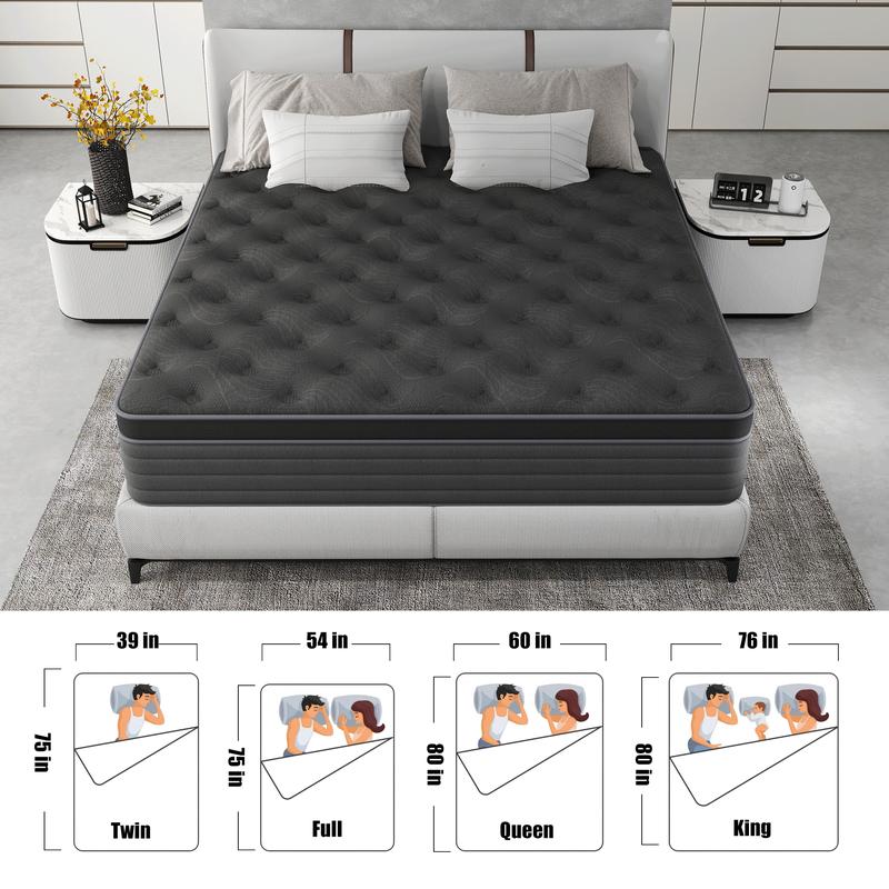 full size mattress 12-inch/14-inch black Mattress, colchones para cama Memory Foam, Pocketed Springs, Suitable for Homes and Hotels, Delivers a Comfortable and Supportive Sleeping Experience.Twin\King queen size mattress memory foam mattress