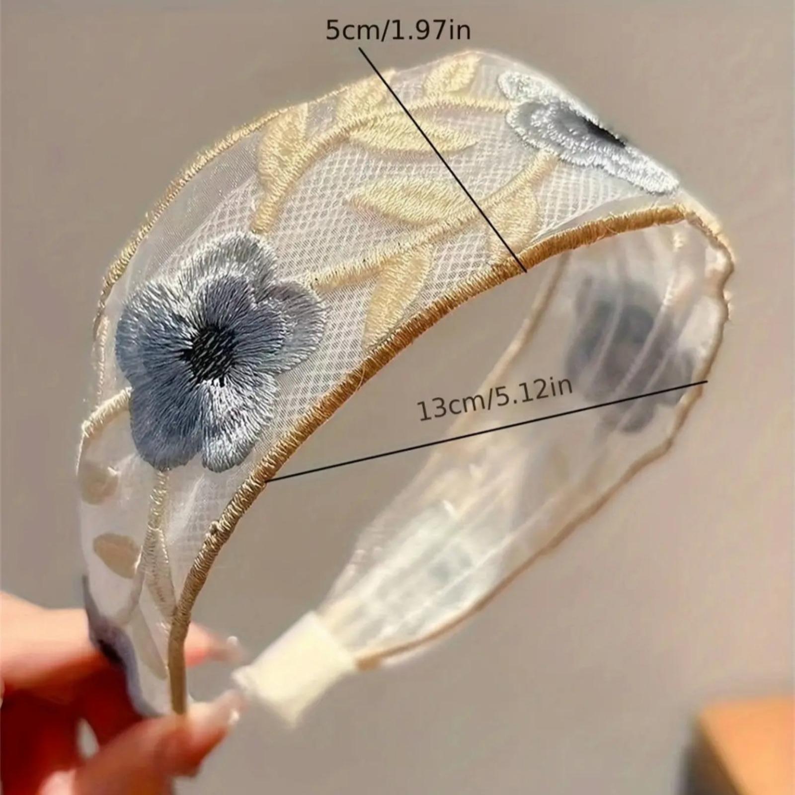 2026 Spring Summer Ethnic Lace Embroidery Floral Wide Headband, Fluffy High Crown Elegant Ruffle Hair Accessories for Girls Women