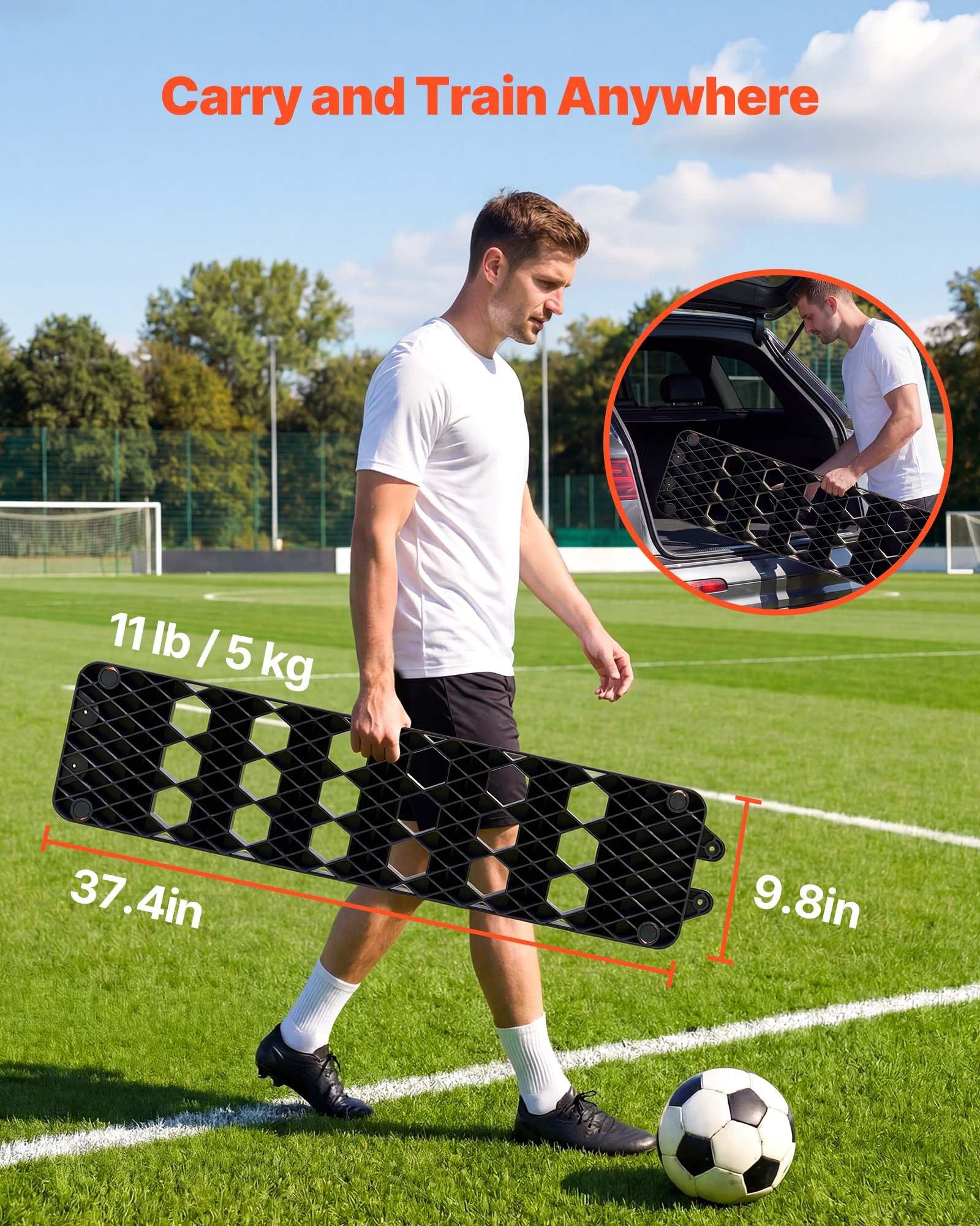 VEVOR Soccer Rebounder Board, 37.4 x 9.8 in Portable Soccer Rebound Wall, Dual Surface Sports Kick Back Trainer, 3 Adjustable Angles, Easy Setup Ball Practice Equipment for Passing & Reaction Skills VEVOR Soccer Rebounder Board, 37.4 x 9.8 in Portable Soccer Rebound Wall, Dual Surface Sports Kick Back Trainer, 3 Adjustable Angles, Easy Setup Ball Practice Equipment for Passing & Reaction Skills