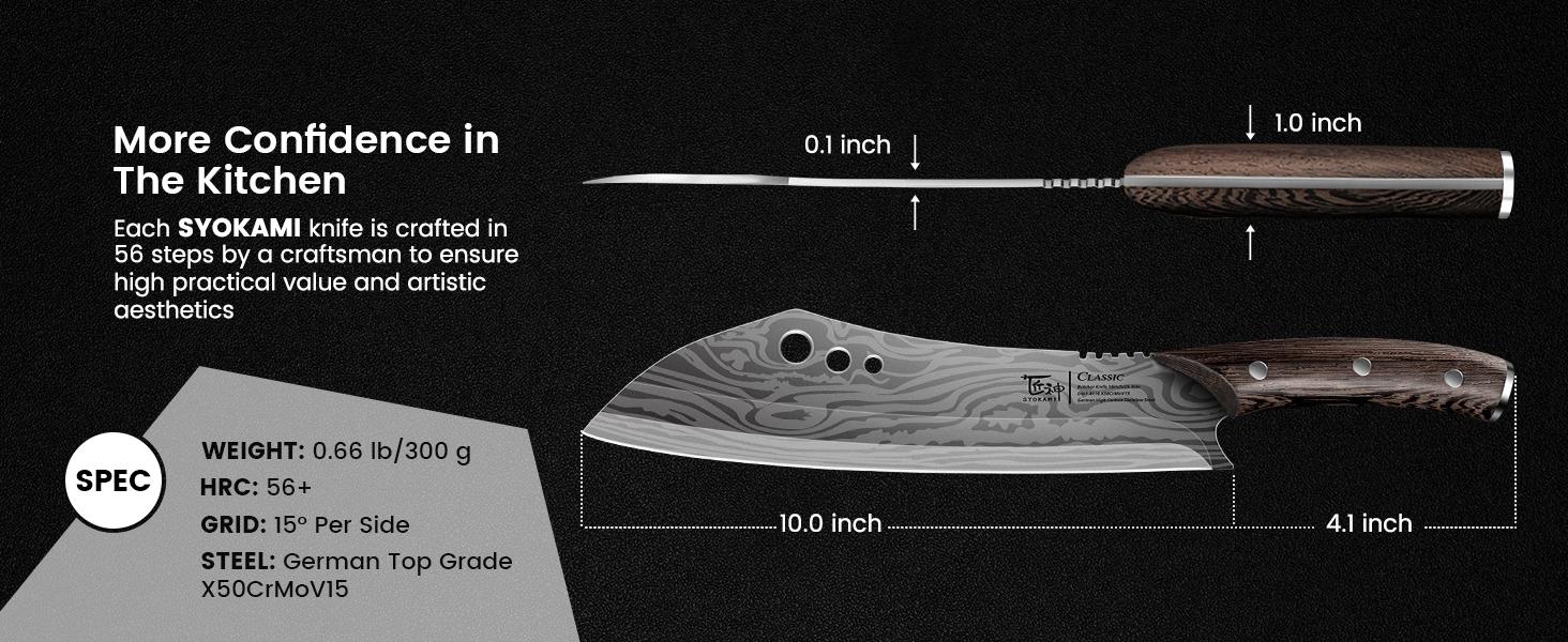 【TikTokShopSpringGlowUp】 SYOKAMI Butcher Knife, 10 Inch Meat Cleaver Chef Knife with Herb Stripper, Japanese Style High Carbon Steel Kitchen Knife for Chopping & Slicing, Damascus Pattern Full Tang Wood Handle, Christmas Mother's Day Gift