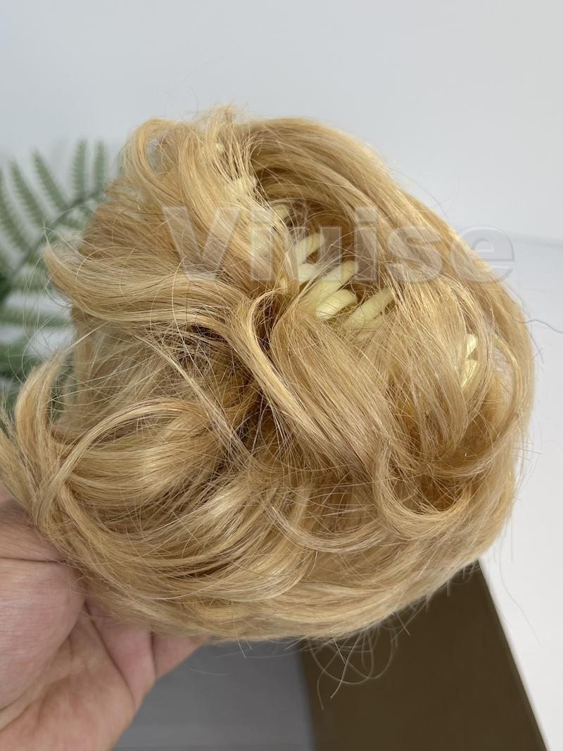 Real Human Hair Claw Chignon Messy Bun Claw Clip Hair Piece Wavy Curly Hair Bun Ponytail Extensions for Women Blonde Hair Ponytail Brown Ponytail Hair Daily Hair Buns Add Volume For Women